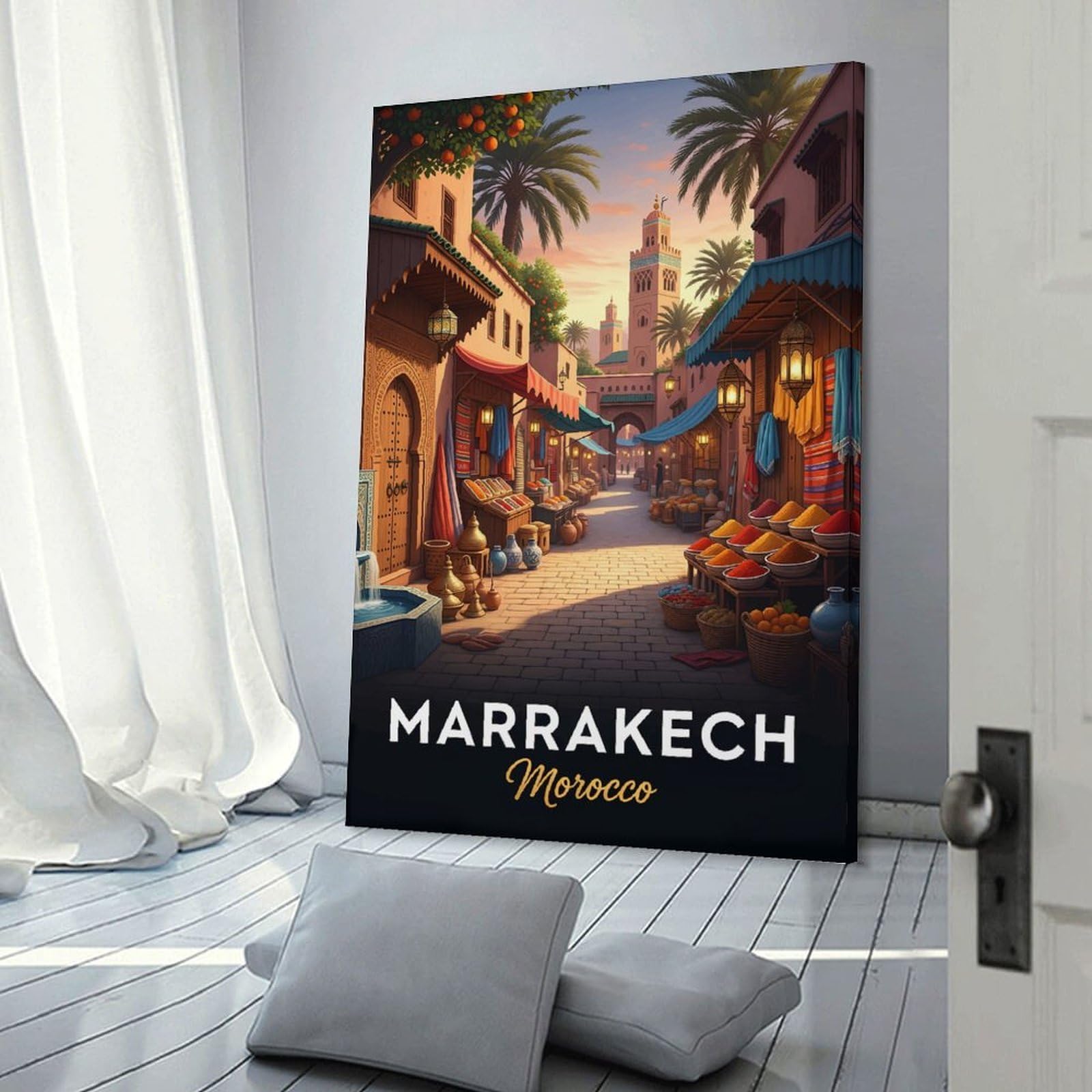 Junmoney Marrakech Morocco Street Scene Home Decor Wall Art 20x30inch(50x75cm), for Living Room, Lounge Or Sitting Room, A Home Accent with Warm Character