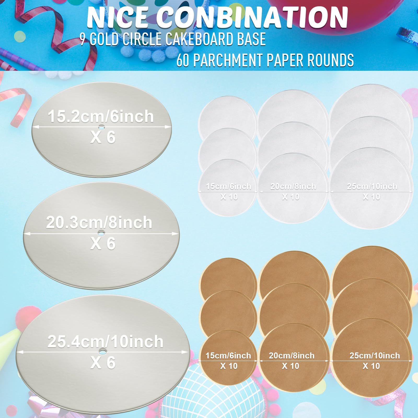 Lot de 98 plateaux à gâteau ronds robustes en papier parchemin et tiges en plastique pour gâteaux à étages pour mariage, fête d'anniversaire