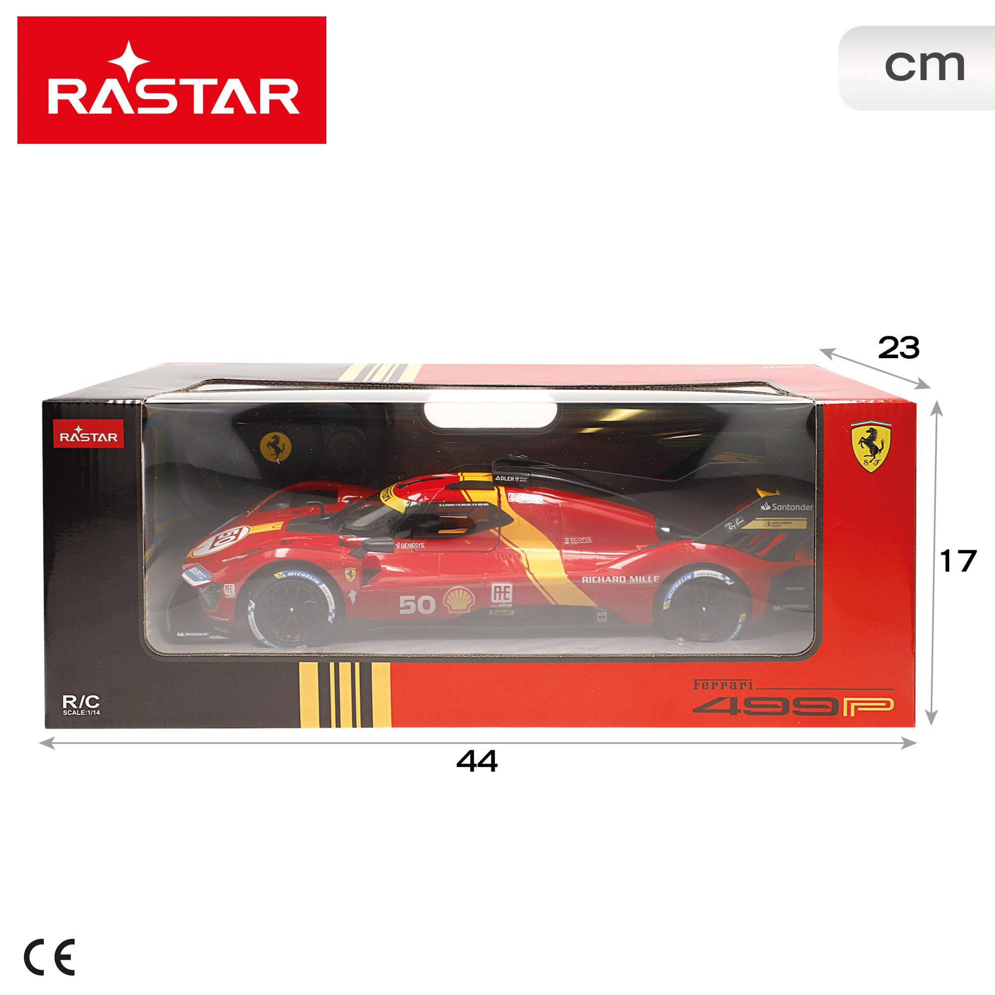 COLORBABY RASTAR Ferrari 499P Le Mans Coche RC 1:14 con 6 Funciones y Mando, Diseño Deportivo y detallado, para Fans de Ferrari y coleccionistas, con Luces y Puertas manuales, Radiocontrol (41288)