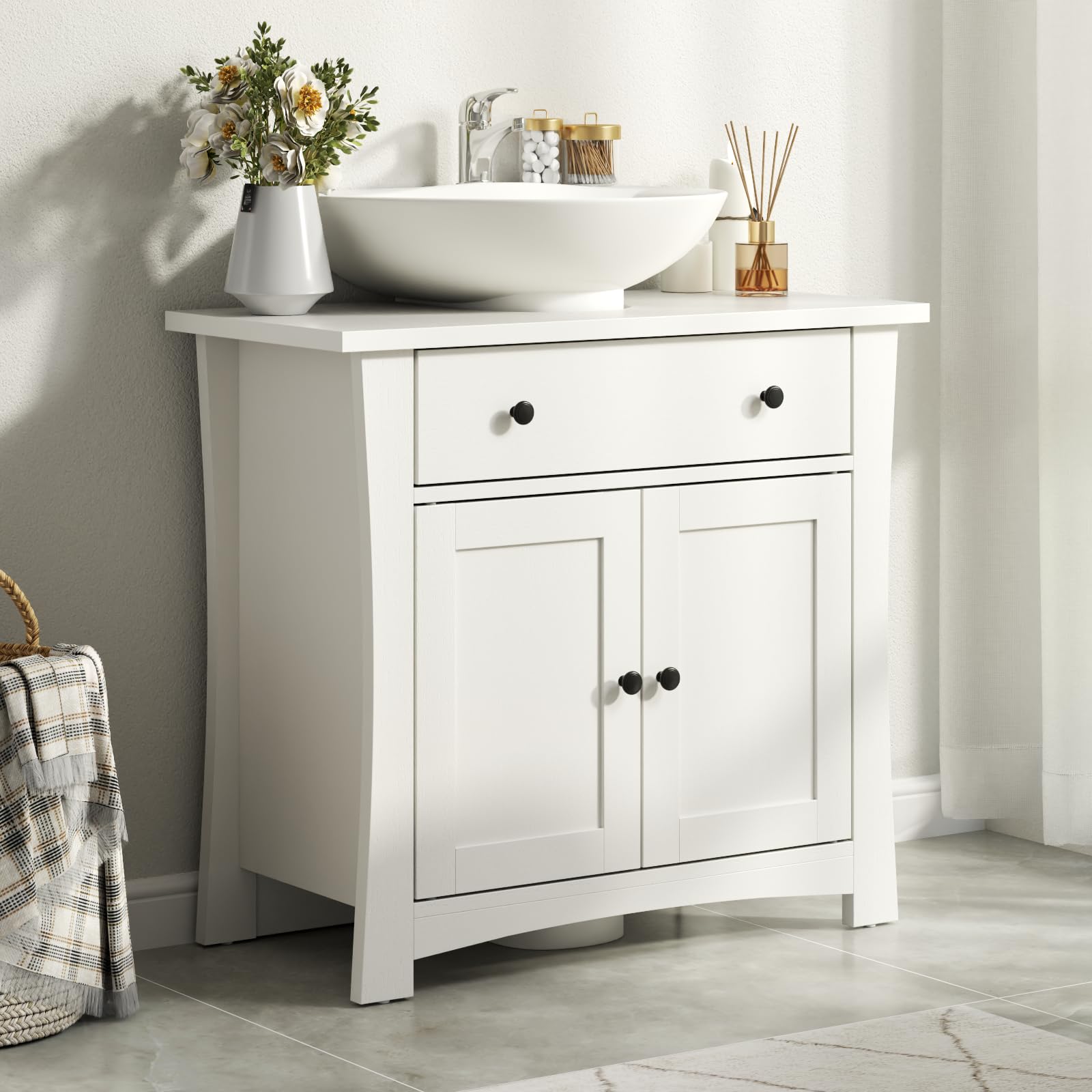 Gyfimoie Under Sink Bathroom Storage Cabinet, Pedestal Sink Cabinet with 2 Doors, Floor Under Basin with Drawer, Bathroom floor Cabinet for Washbasins with Pedestal (60 x 30 x 60 cm) (White)