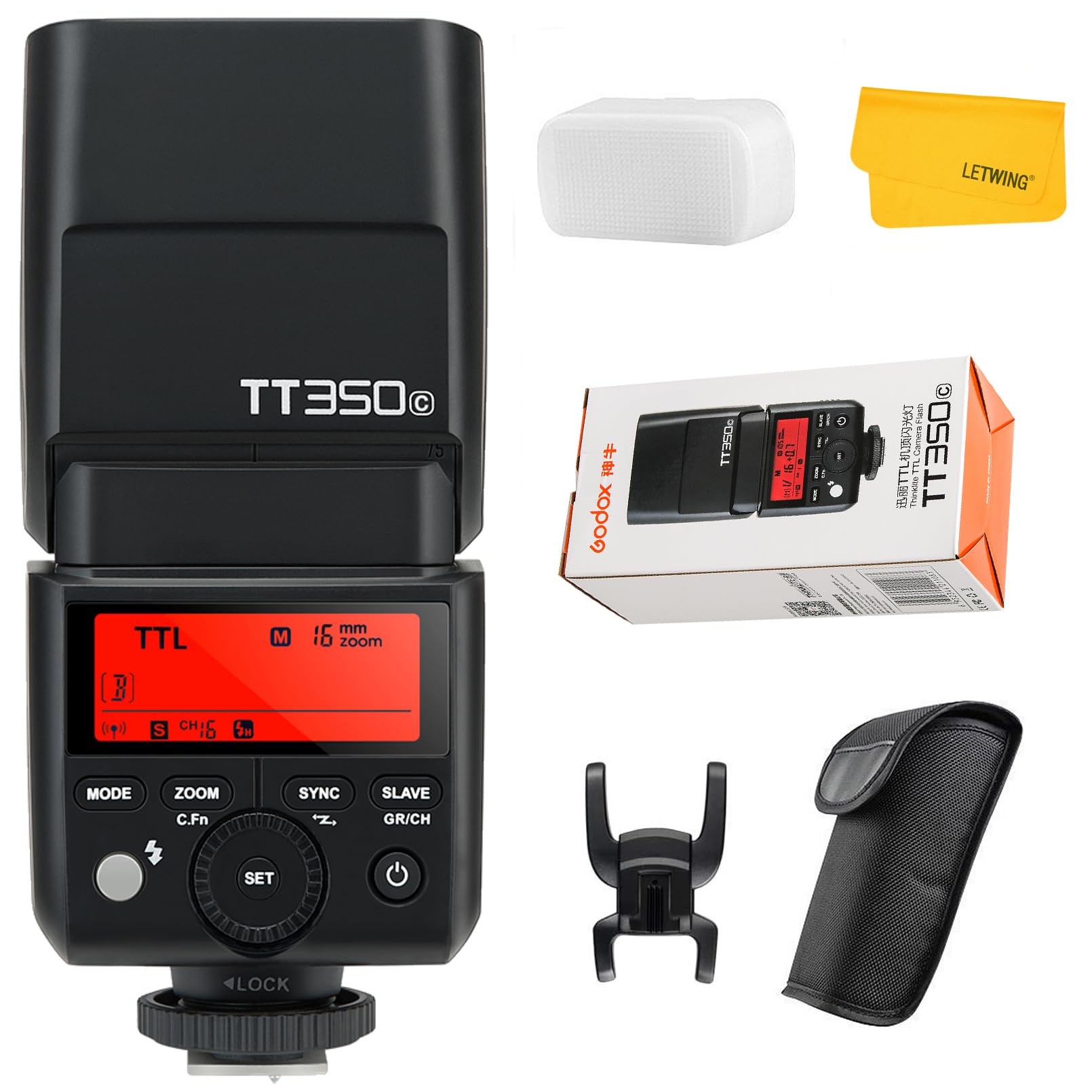 GODOX TT350C TTL Flash for Canon, 2.4G GN36 Mini Camera Flash Speedlite HSS 1/8000s, Approx.210 Full Power Flashes, 0.1-2.2s Recycle Time, External Speedlite for Canon Camera