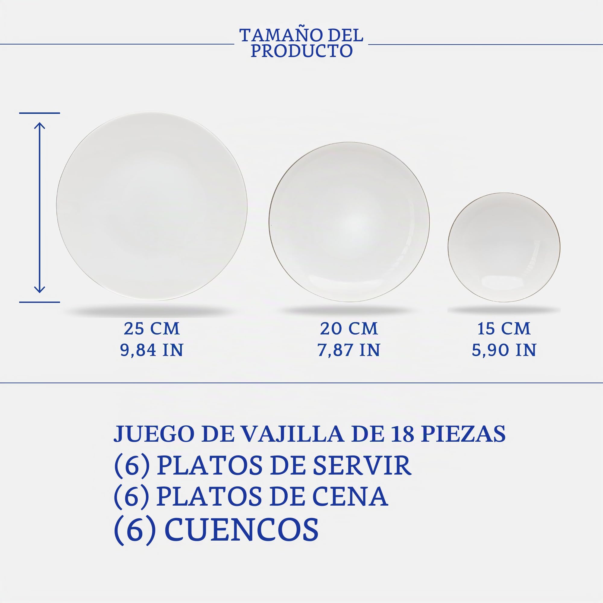Vajilla Güral Porselen Atina Dinner Plata - 18 Piezas para 6 Personas – Vajilla Completa de Porcelana Blanca