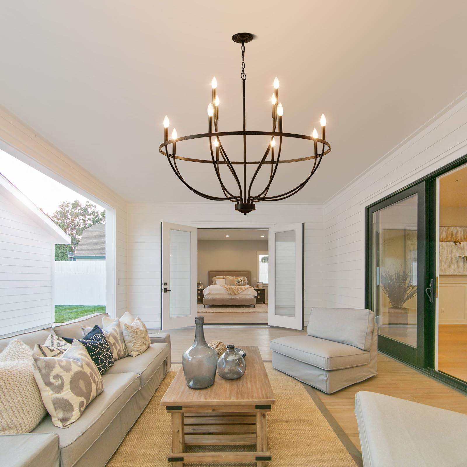 HHR 40 Inch 12-Light Farmhouse Foyer Chandelier Entryway High Ceiling, Candle Chandelier Light Fixtures Modern Black Chandelier for Dining Room Bedroom Hallway Kitchen Living Room