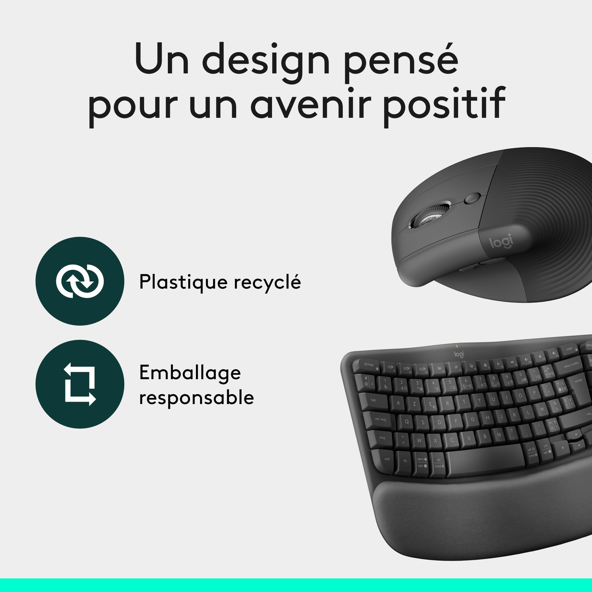 Logitech Wave Keys et Lift - Kit Ergonomique - Clavier sans Fil avec Repose-Poignets et Souris sans Fil Verticale, Easy-Switch, Bluetooth, Multi-systèmes d'exploitation, Windows/Mac - Graphite