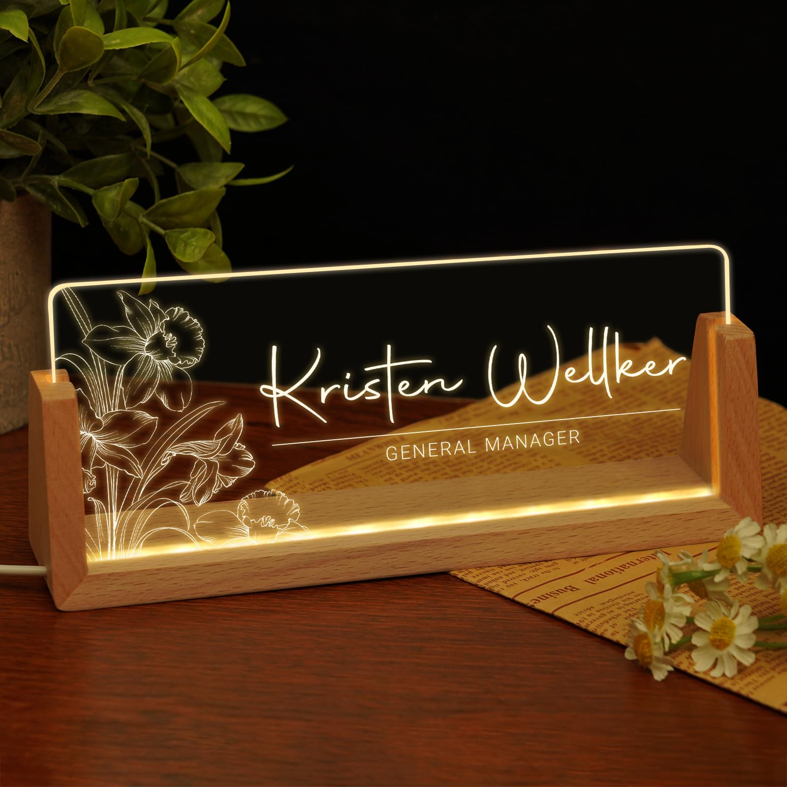 Custom Name Plate for Desk, Personalized Light Up Acrylic Desk Name Plate, Personalized Office Gifts for Boss Coworkers Teacher, Employee Appreciation