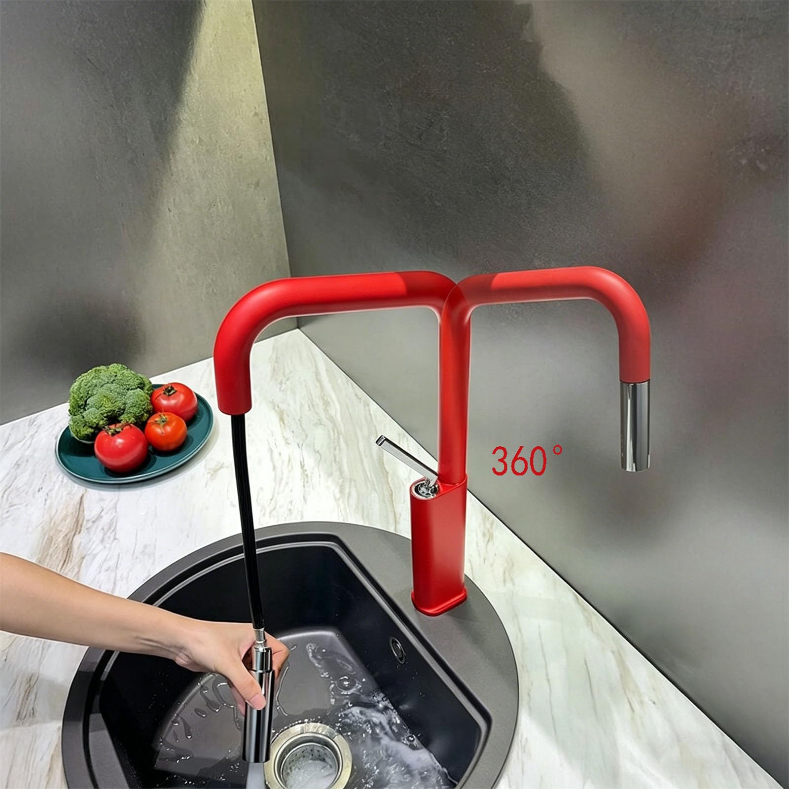 Grifo Cocina Monomando Caño Alto Extraíble Rotación de 360° Grifos para Fregadero de Cocina 2 Modos,rojo