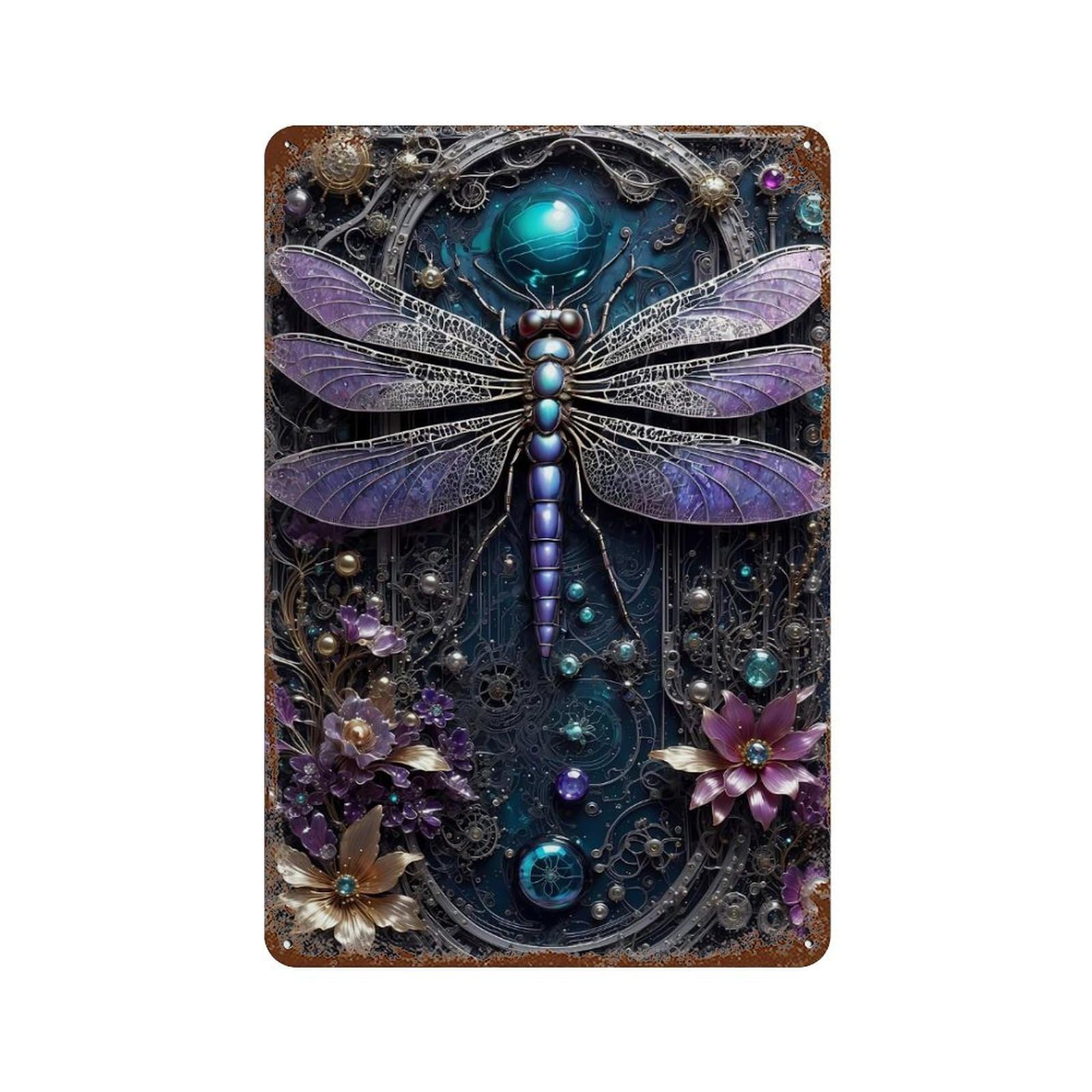Retro Metal Sign with Cybernetic Dragonfly Design 11.8"x7.9", for Shed, Workshop And Garage Wall Decor, Old School Wall Decor