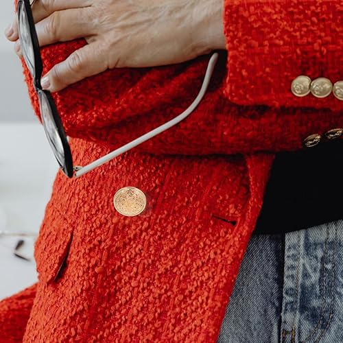 Miniatura 9 de SUPVOX 30 botones metálicos para abrigo chaqueta botón plano redondo de repuesto hebilla hueca suéter de ropa de costura para bricolaje color dorado