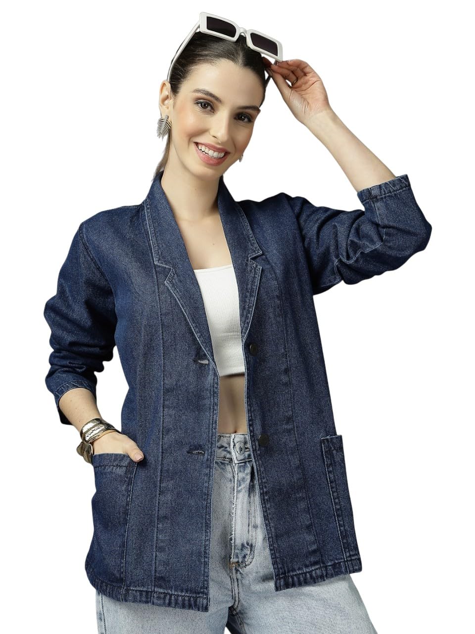 WOMEN NOTCHED LAPEL COLLAR REGULAR FIT DENIM TRENCH COAT