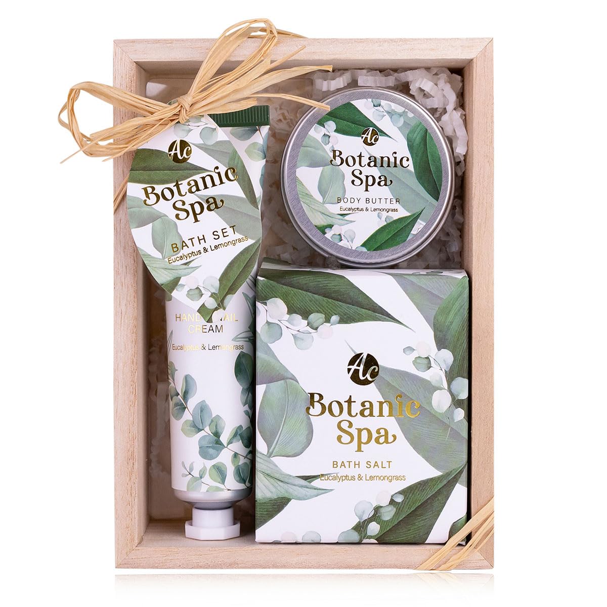 Accentra Set de baño para mujer BOTÁNICO SPA en bonita caja de regalo, set de cuidado de 3 piezas con crema de manos, mantequilla corporal y sales de baño, set de regalo para San Valentín y Día de la