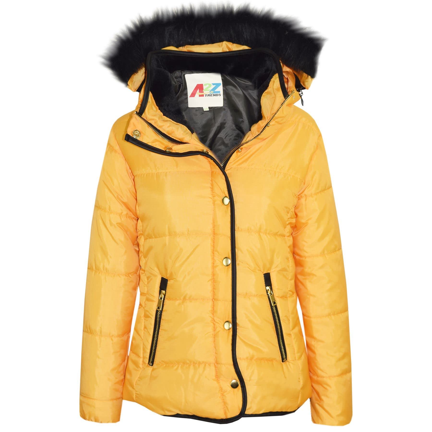 A2z 4 Kids Girls Mustard Girsl Padded Puffer Quilted Coat Faux Fur Collar Detachable Hood - Jacket Puffer 411 3-4