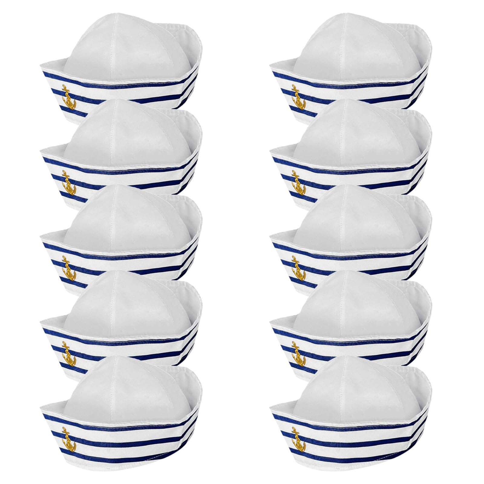 Sombrero Marinero Azul y Blanco para Adultos, 12 Piezas, Diseño de ala Enrollada y Cobertura Total, Material Poliéster Transpirable Adecuado para Disfraces y Fiestas Náuticas