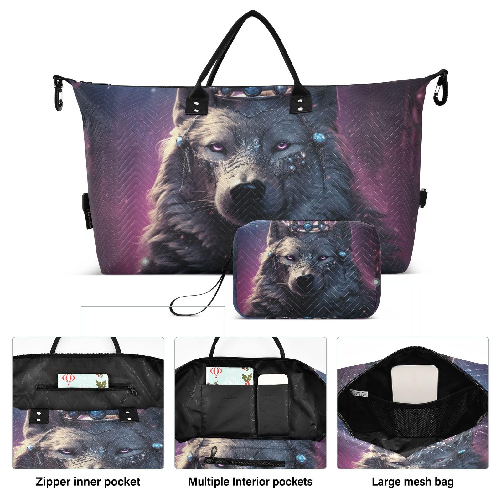 Cool King Wolf Sports Swim Gym Bag Weekender Duffel Travel Bags Handbag with Makeup Storage Bag for Girls Men