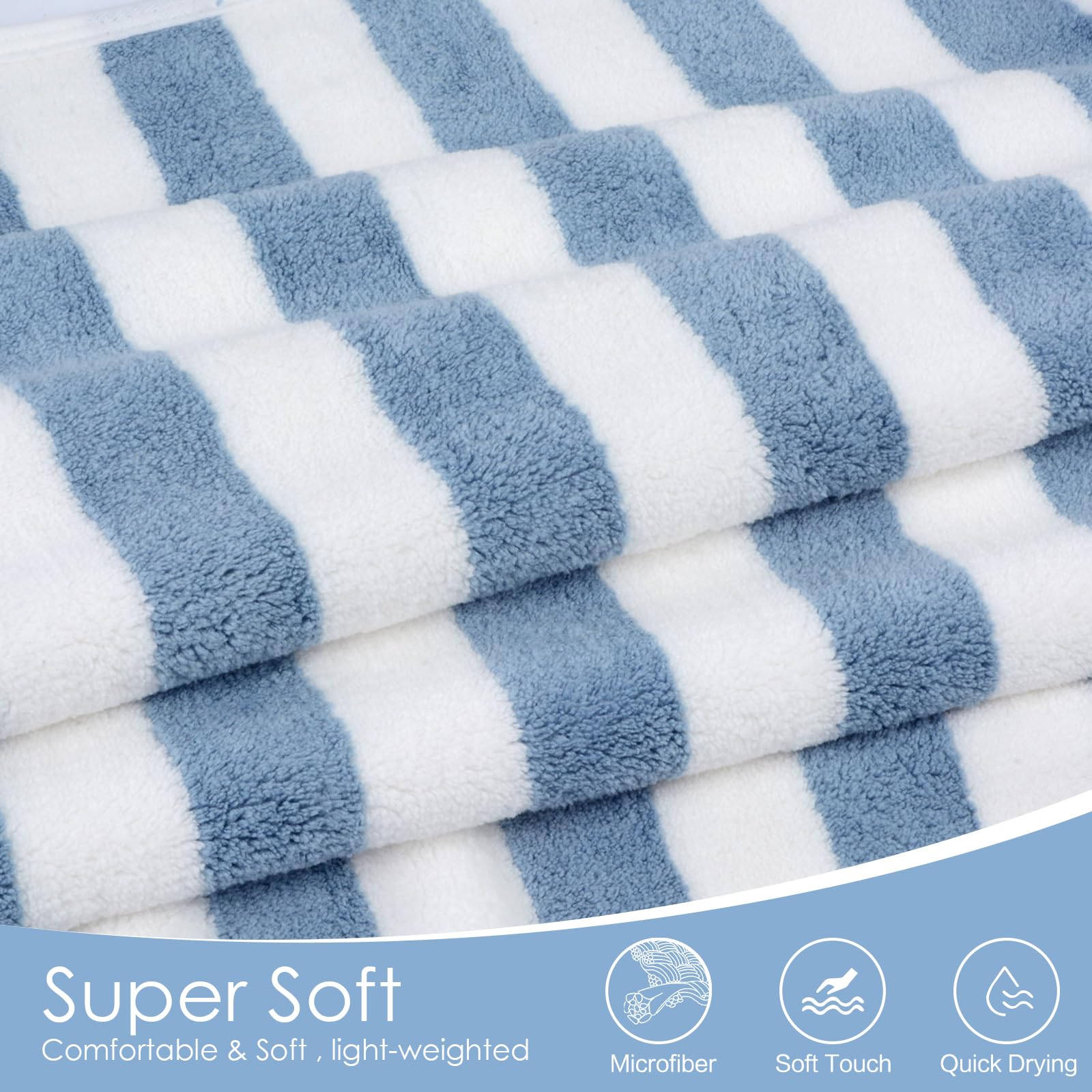VIVOTE Serviette de Bain en Microfibre Douce et Moelleuse, très absorbante et à séchage Rapide, à Rayures, pour Adultes (80 x 152 cm), Bleu
