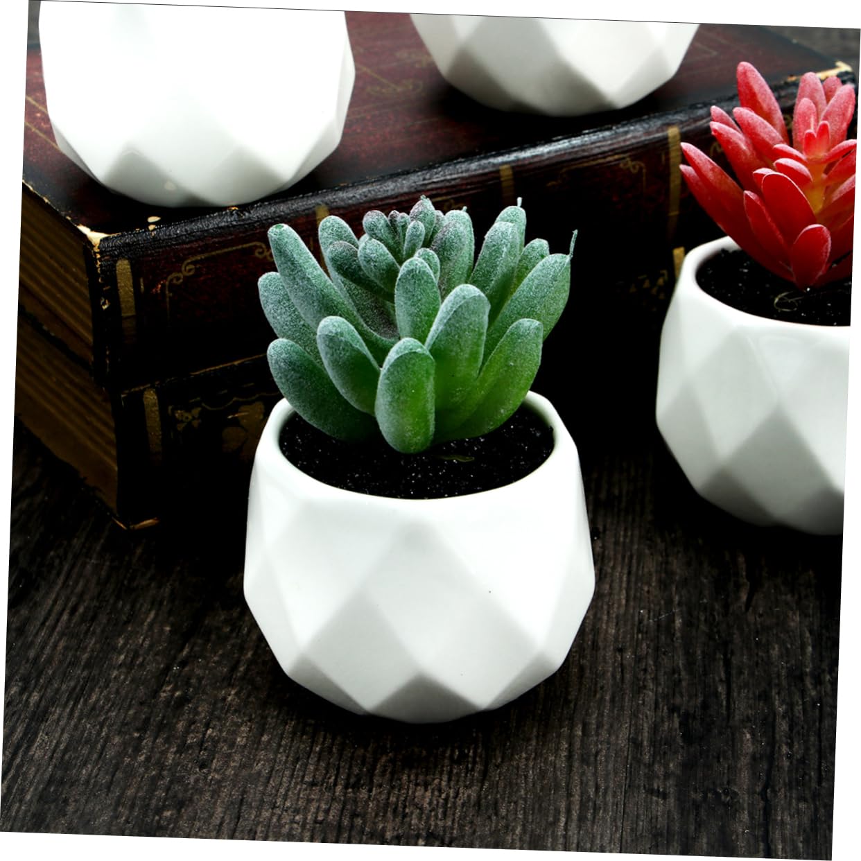 Alipis Plante Grasse Artificielle en Pot 4 Pièces, Céramique PVC | Décorations de Bureau et Comptoir, Formes Variées, Rendu Vivant, Idée Présent Créative
