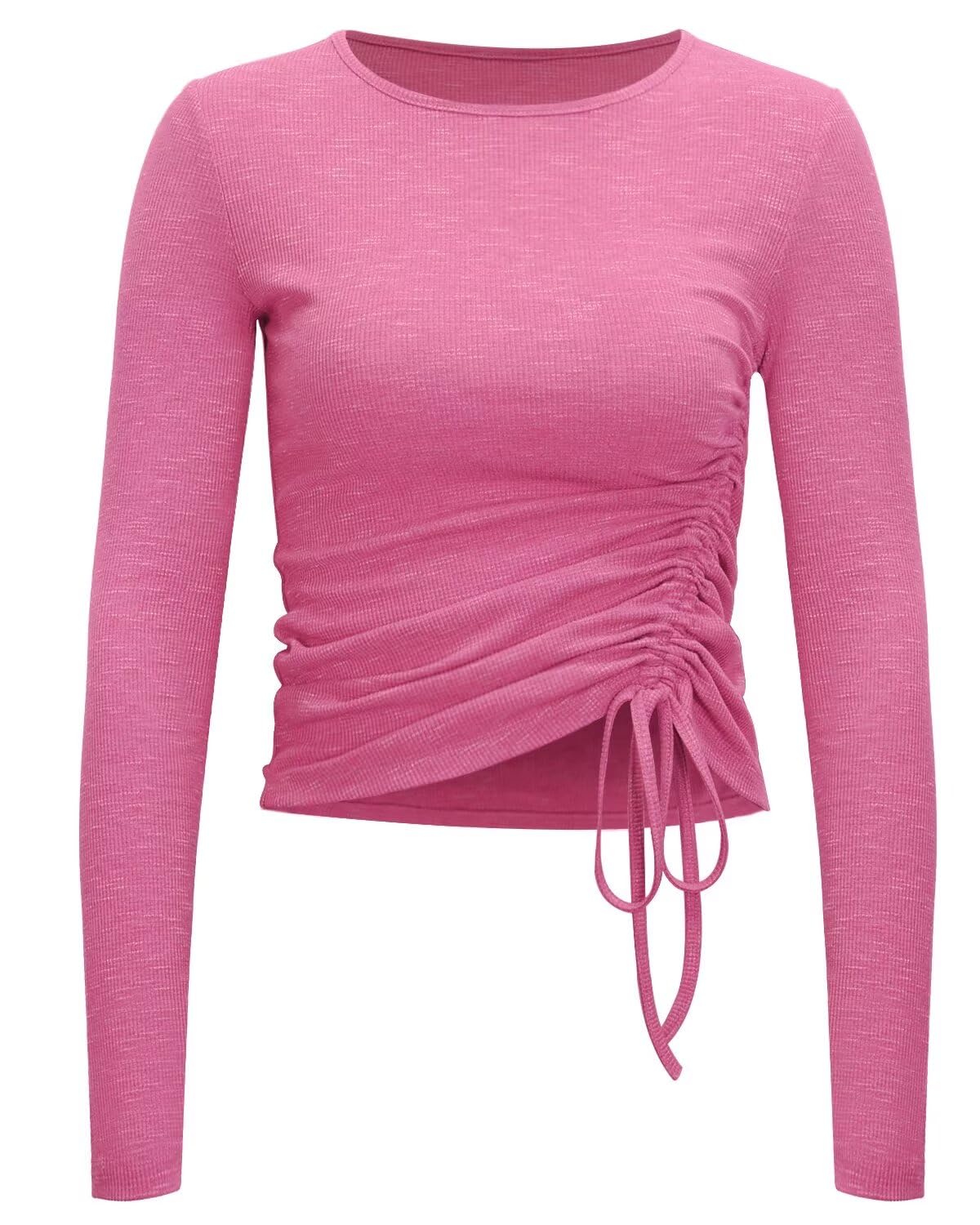 Zengjo Womens Long/Short Sleeve Workout Tops Ruched Side Yoga Atheltic Shirt Slim Fitted