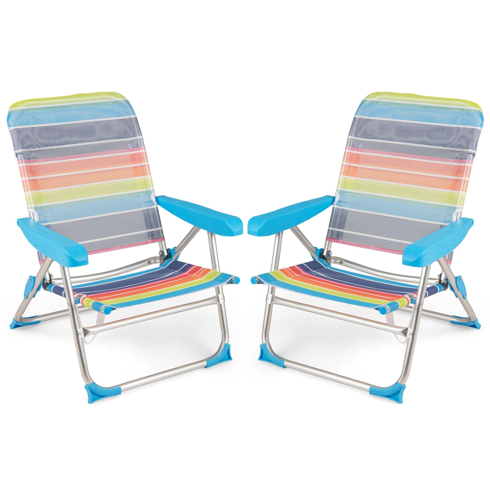COSTWAY 2 Pack Folding Beach Chair, 4/5 Adjustable Position Camping Chair with Armrests & Carry Strap, Outdoor Backpack Chairs for Picnics, BBQ & Fishing (4 Adjustable Position, 64 x 64 x 83 cm)