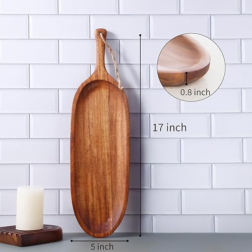 Miniatura 2 de Bandeja de madera extragrande con asas, bandeja decorativa de madera de acacia multiusos para cocina, sala de estar, bandejas otomanas rectangulares