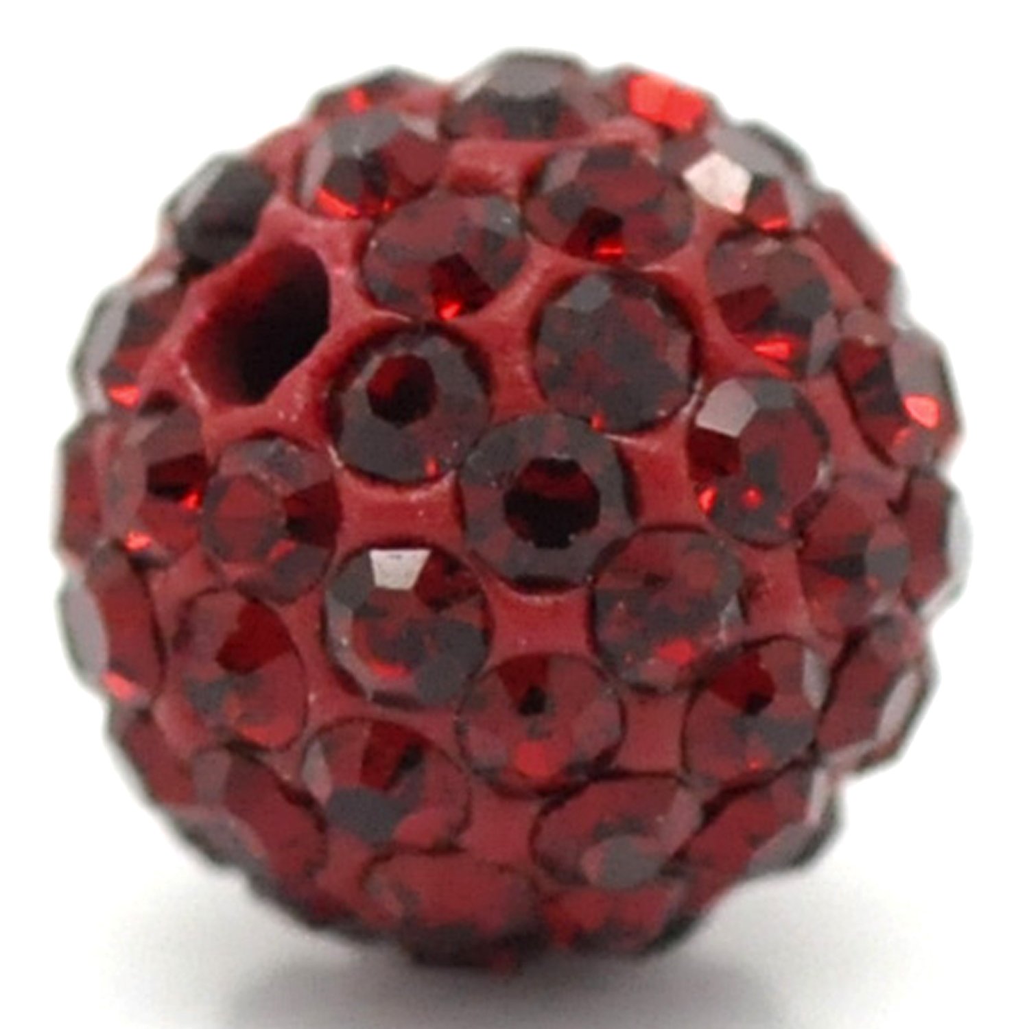 Perły Shamballa, 10 mm, wygląd kuli dyskotekowej, glina, czeskie kryształy, oprawa Pavé, ciemnoczerwona, 100 szt