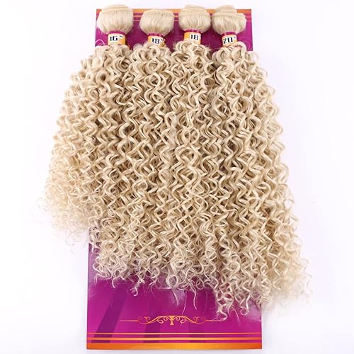 Cabello sintético rubio armadura rizado paquetes de cabello rizado 16 18 18 20 pulgadas 4 paquetes color 613 Jerry Curl extensiones de trama de pelo