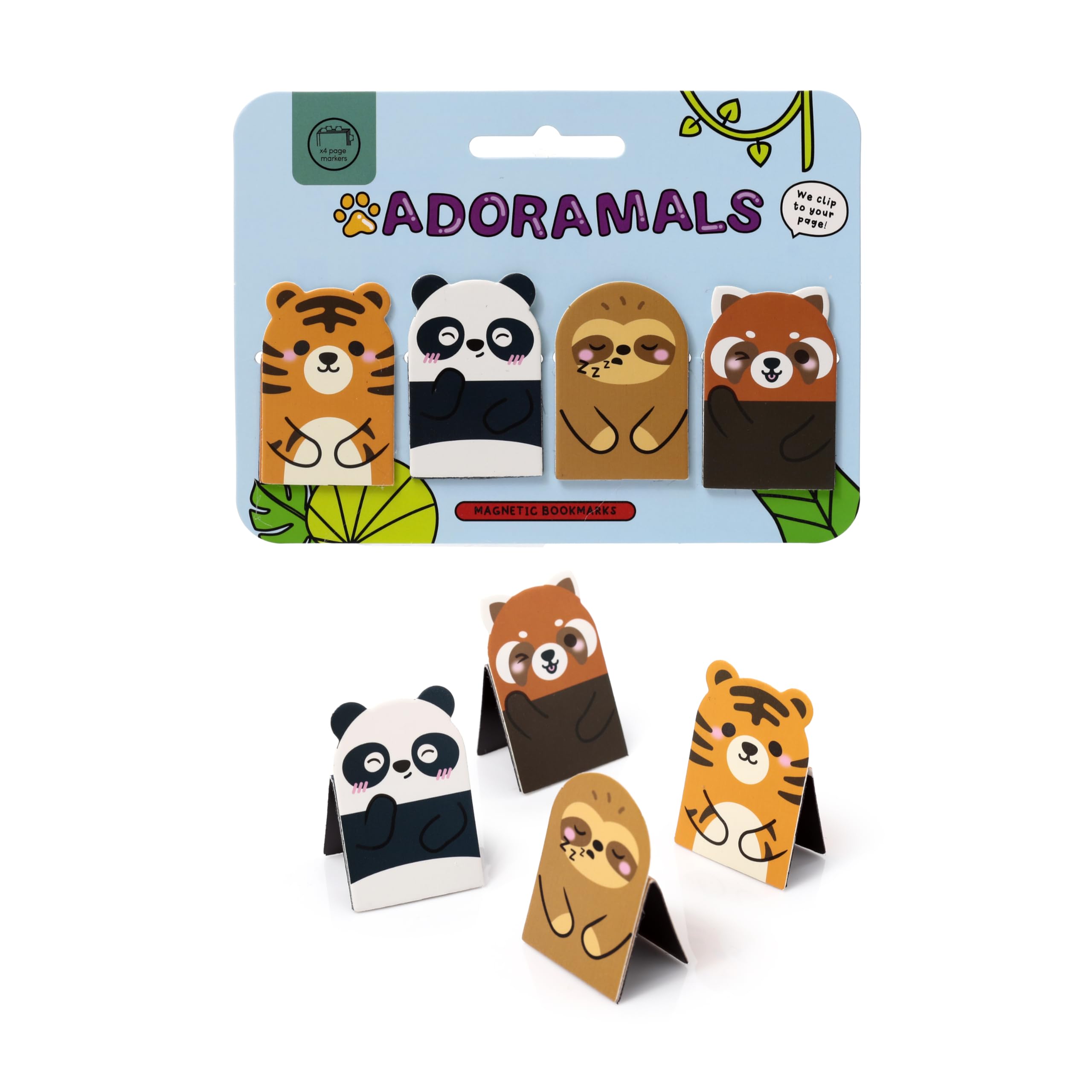 Puckator Schwarz-Weiß, Braun, Orange-Schwarz, Rot Adoramals Wild Shaped Magnetic Bookmark Set