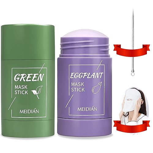 POCEXHH Máscara de té verde  berenjena morada máscara verde en barra máscara de arcilla purificadora de té verde para eliminar puntos negros hidrata