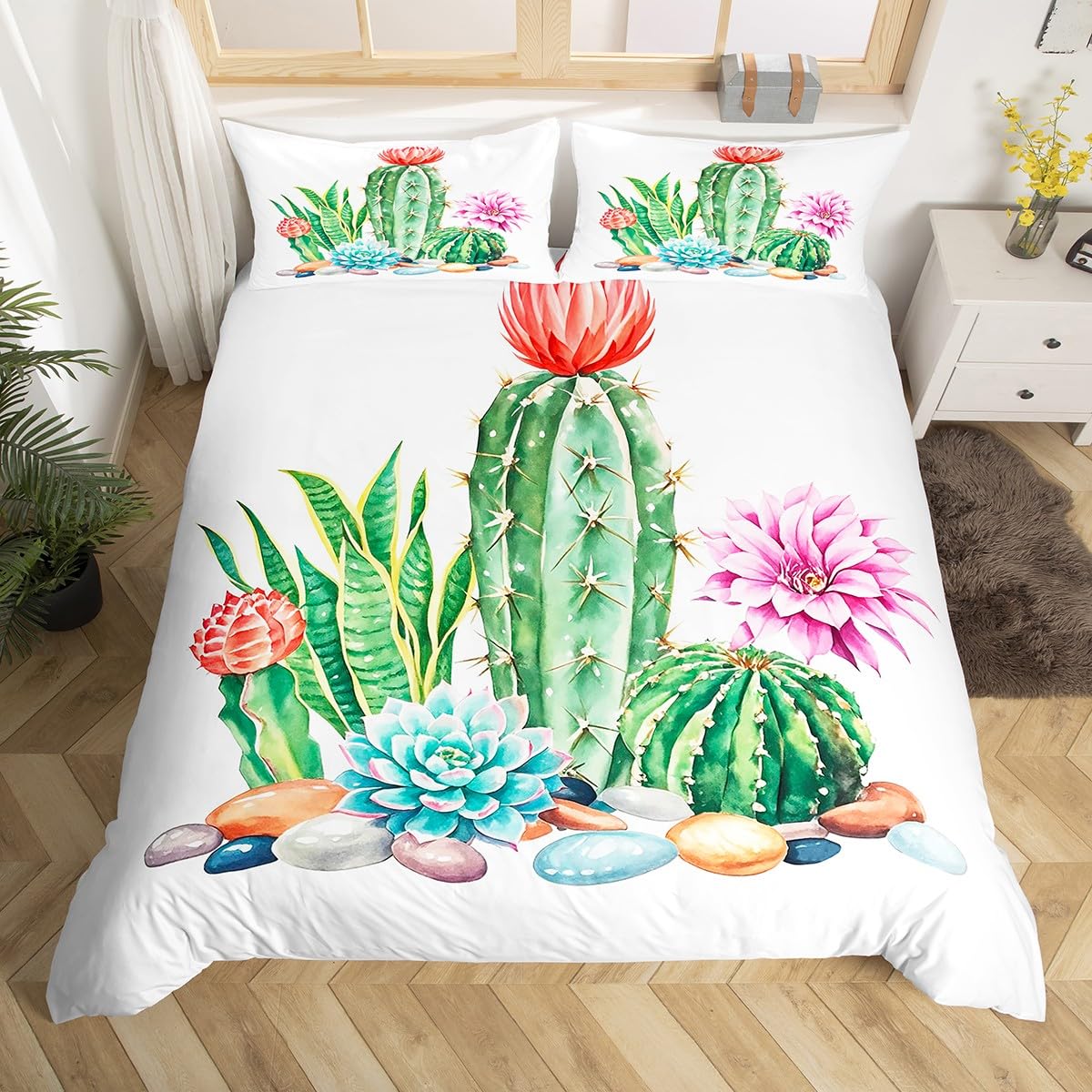 Amazon.com: Erosebridal Cactus Bedding Set Succulent Comforter Cover Cactus  Flower Quilt Cover Desert Plant Garden Style Print Decor Duvet Cover for  Kid Girl Women 3 Pcs Full Size : Home & Kitchen