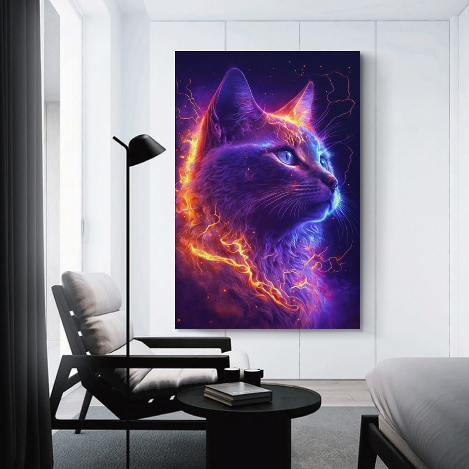 Junmoney Unframe-Flame-Fused Feline Fantasy Flame-Fused Feline Fantasy Canvas Wall Decor 08X12inch(20X30cm), For Study, Office Or Focused Interiors, Wall Art That Adds Style To Work Areas
