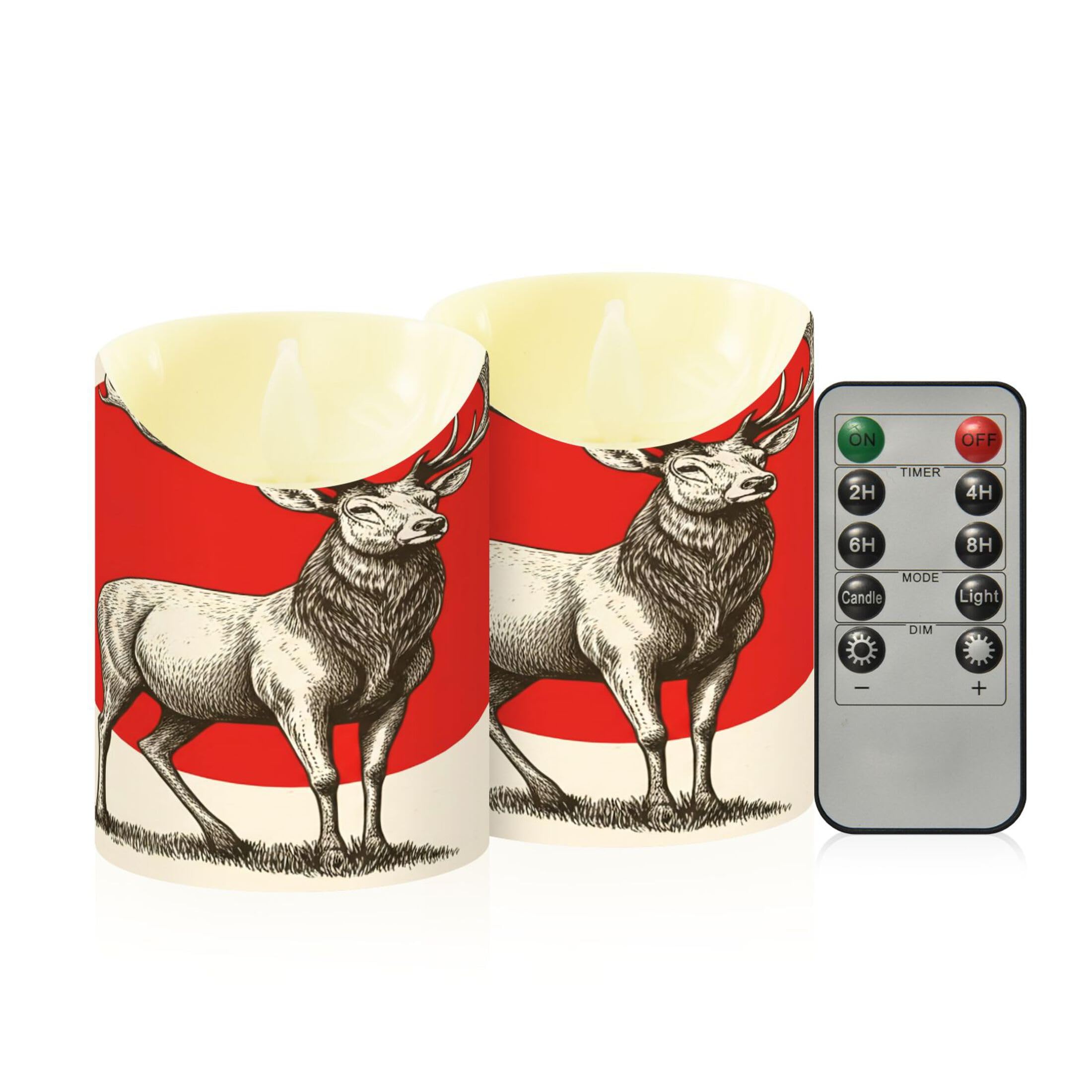 Kutsu Reindeer Flameless Candles Set of 2, Battery Operated LED Flickering Candles with Remote and Timer, Plastic Pillar Candles for Home Wedding Decor