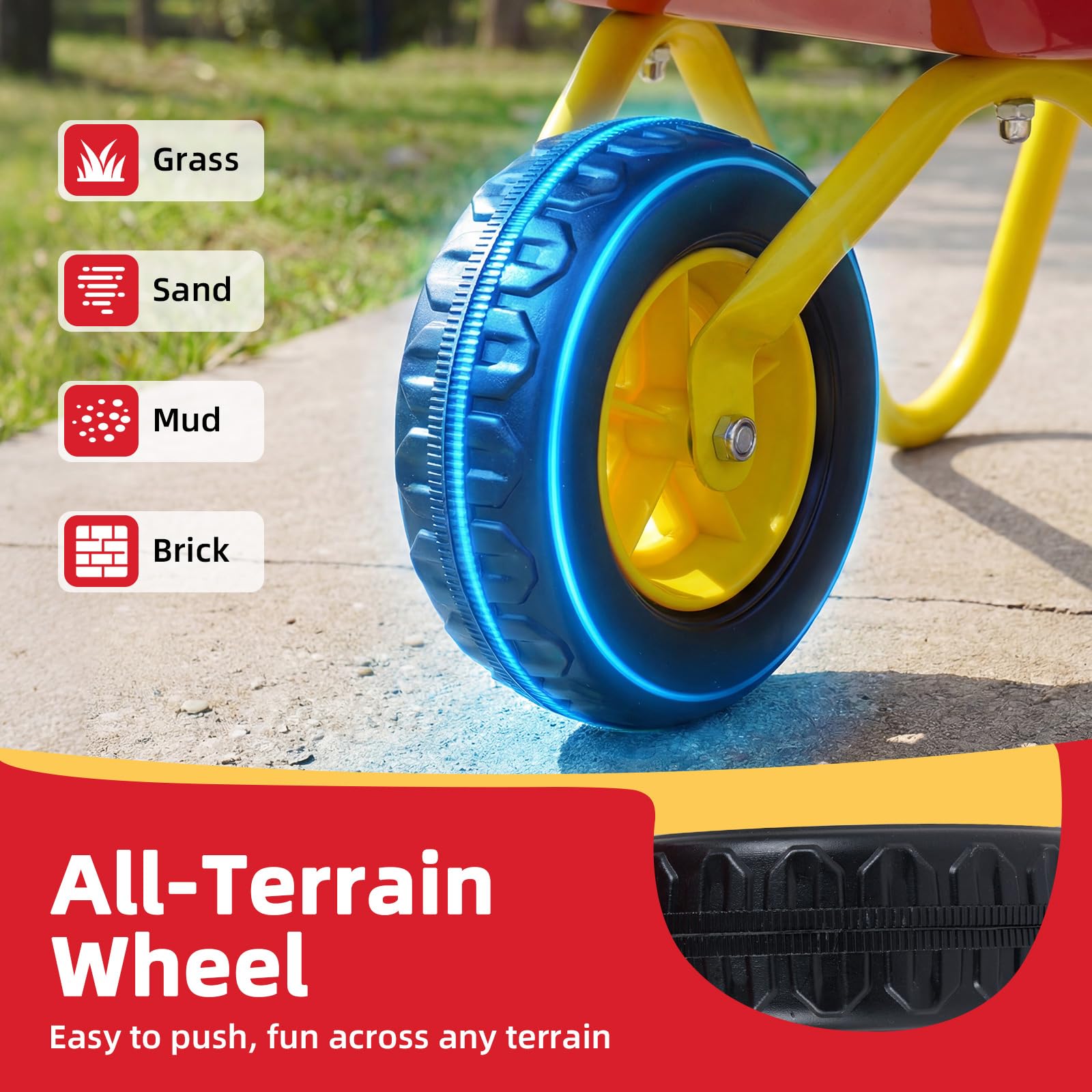 FANTASK Carriola per bambini, carriola in metallo, portata fino a 10 kg, carriola giocattolo per bambini dai 2 anni, per interni ed esterni (rosso)