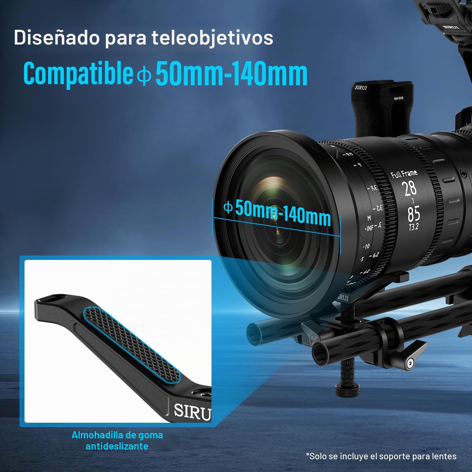 SIRUI LWS 15mm Lens Support Soporte Lente Compatible con Lente de 55mm a 140mm de Diámetro para Lente Larga, 3 Varillas de Extensión para Cámara Réflex Digital - AM-LB35