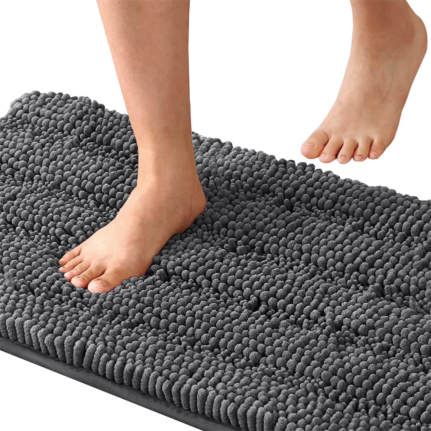 Tapis de bain antidérapant en chenille pour salle de bain et chambre à coucher - Gris - 150 x 50 cm