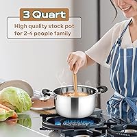 Vista 4 de LIANYU Olla de acero inoxidable de 3 cuartos de galón, olla de sopa con tapa, olla de pasta resistente para hervir a fuego lento, mango a prueba