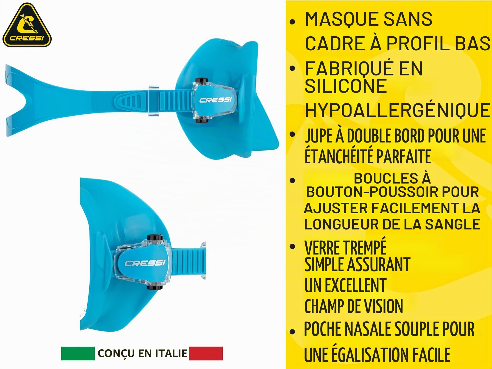 Cressi Masque de plongée sans cadre pour adulte - Lentille mono large - Faible volume interne - Silicone souple pur - Z2S : conçu en Italie par Cressi