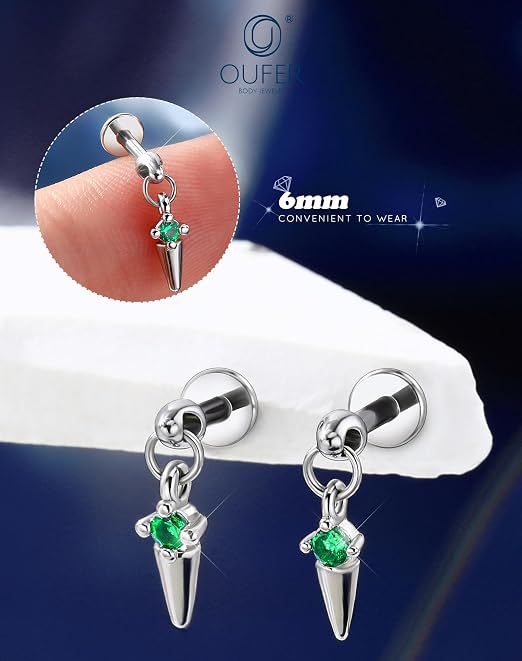 Piercing Per Elica OUFER 16G In Acciaio Chirurgico – Loto Con 5 Zirconi E Pendente Rotondo, Filettatura Interna, Per Conca E Trago - copertina