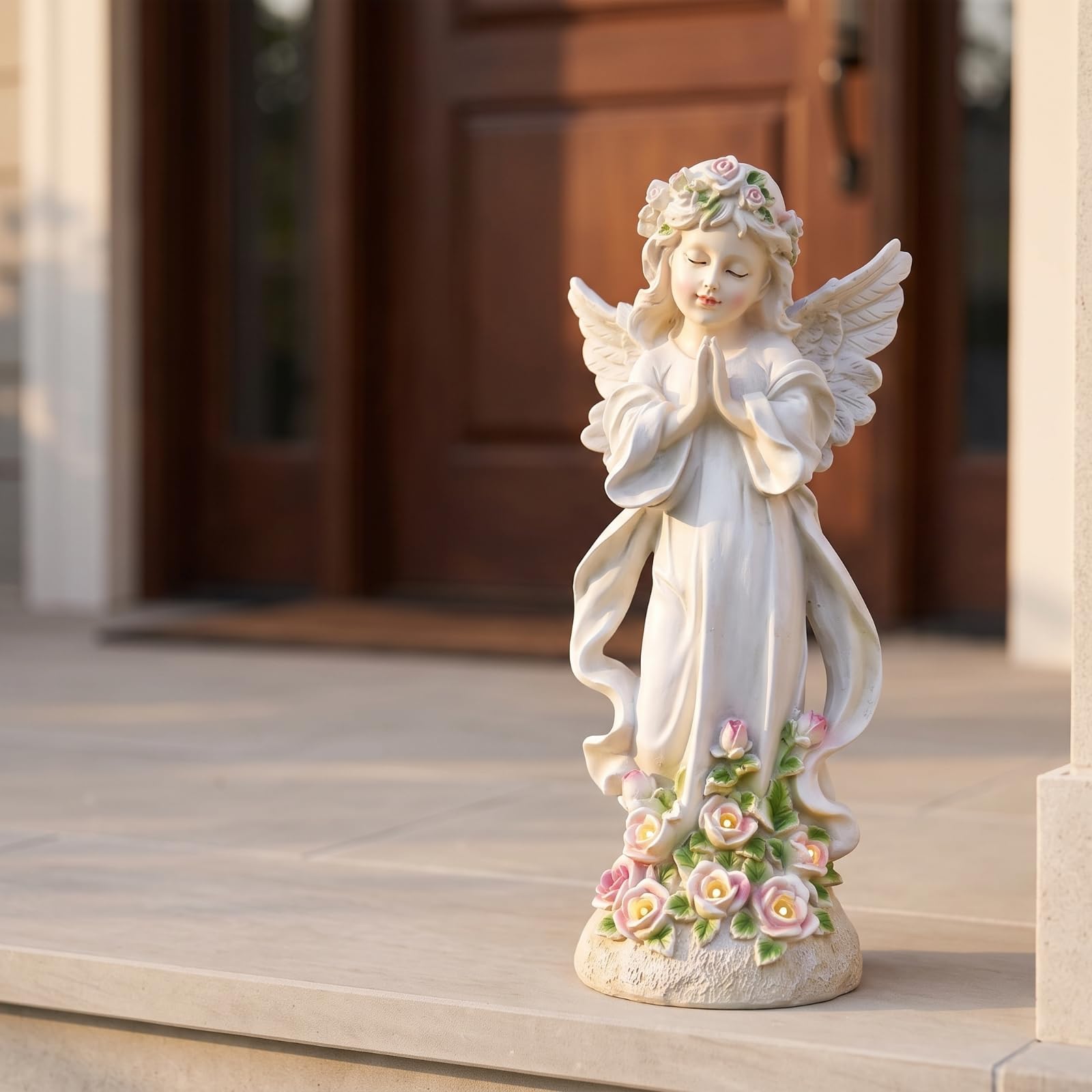Statue Panneau Solaire | Finition Ivoire Élégante, Étanche, Lampe LED, pr Mariage