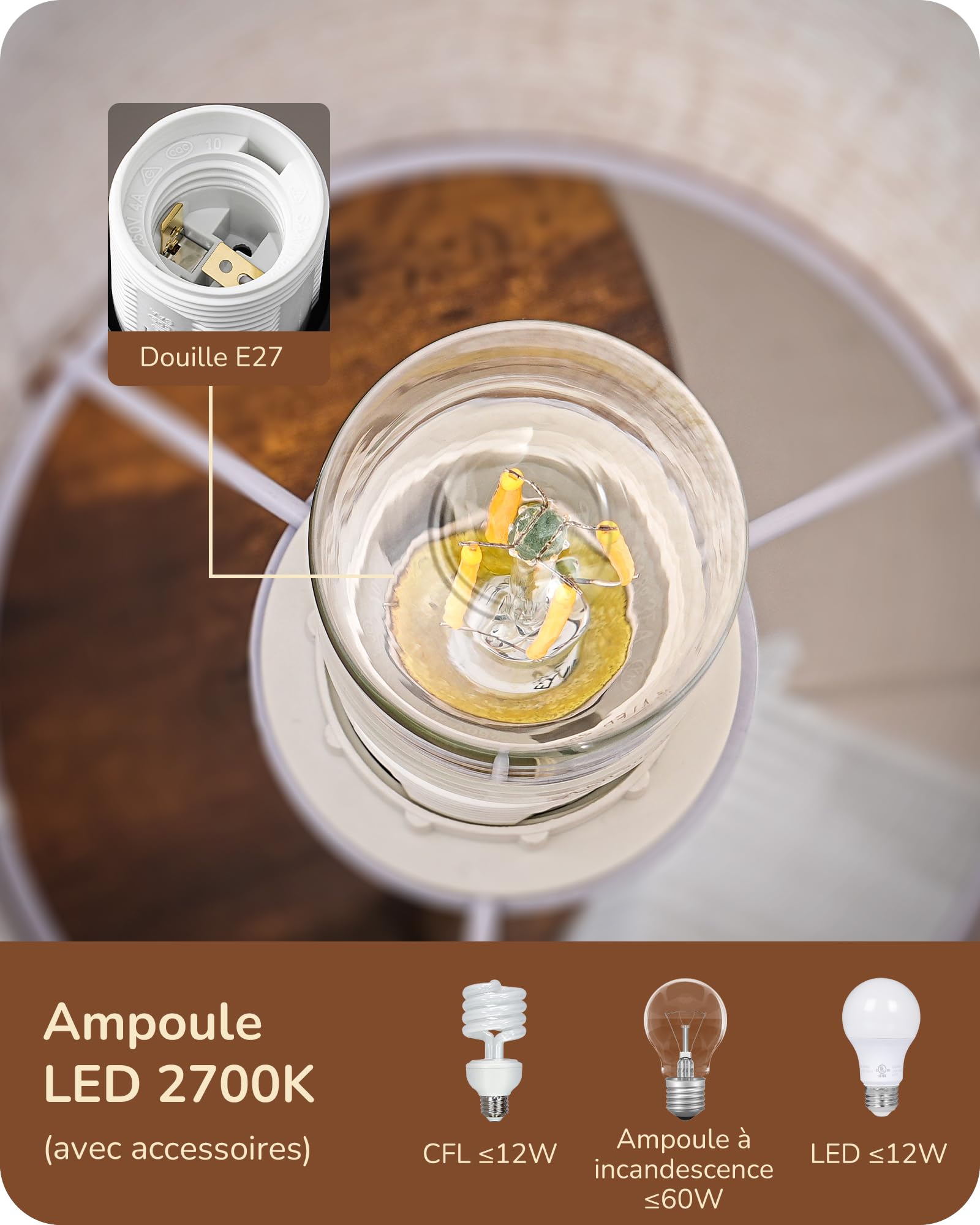 EDISHINE Lampadaire sur Pied pour Salon, Lampe sur Pied LED 3-Flamme avec Étagère et Abat-Jour en Lin, Douille E27, Ampoules Incluses, Lampe Moderne pour Chambre et Bureau, 178 cm