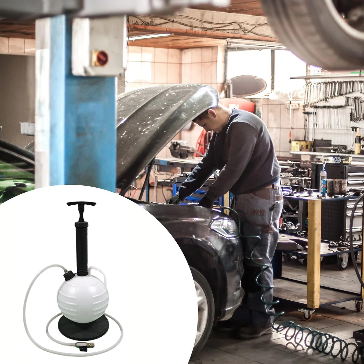 Pompa di Aspirazione Dell'Olio da 6L,Pompa di Aspirazione Manuale,Dotata di Base Migliorata e Tubo Flessibile per Olio Extra Lungo da 2m,per Automobili,Imbarcazioni,Tosaerba(Nero)