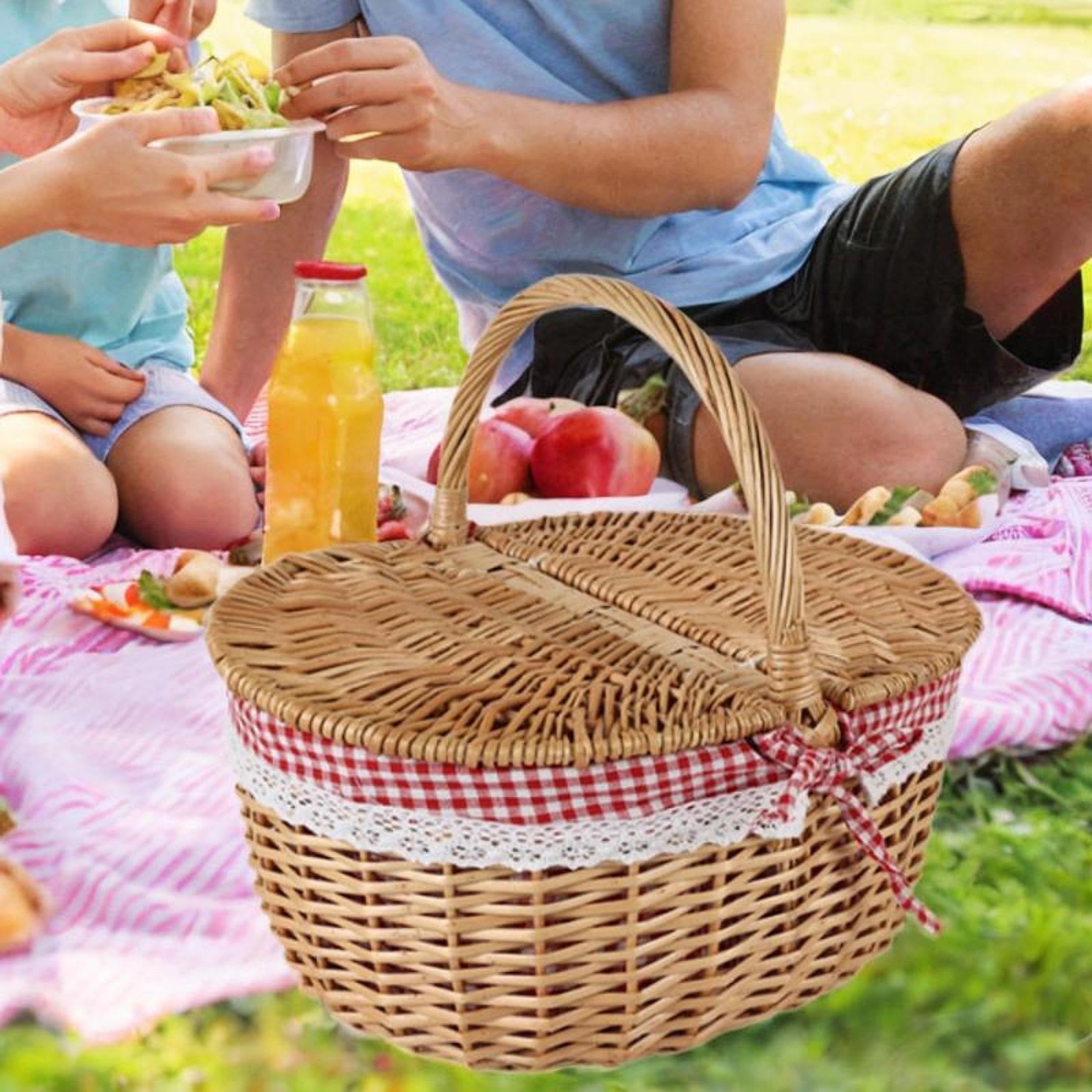 Cesta Picnic de Mimbre Cesta con Tapa Forro Removible Asa Manual Recomendada para Picnic Almacenamiento Obsequios Fotografía Juguetes, Rojo, Grande