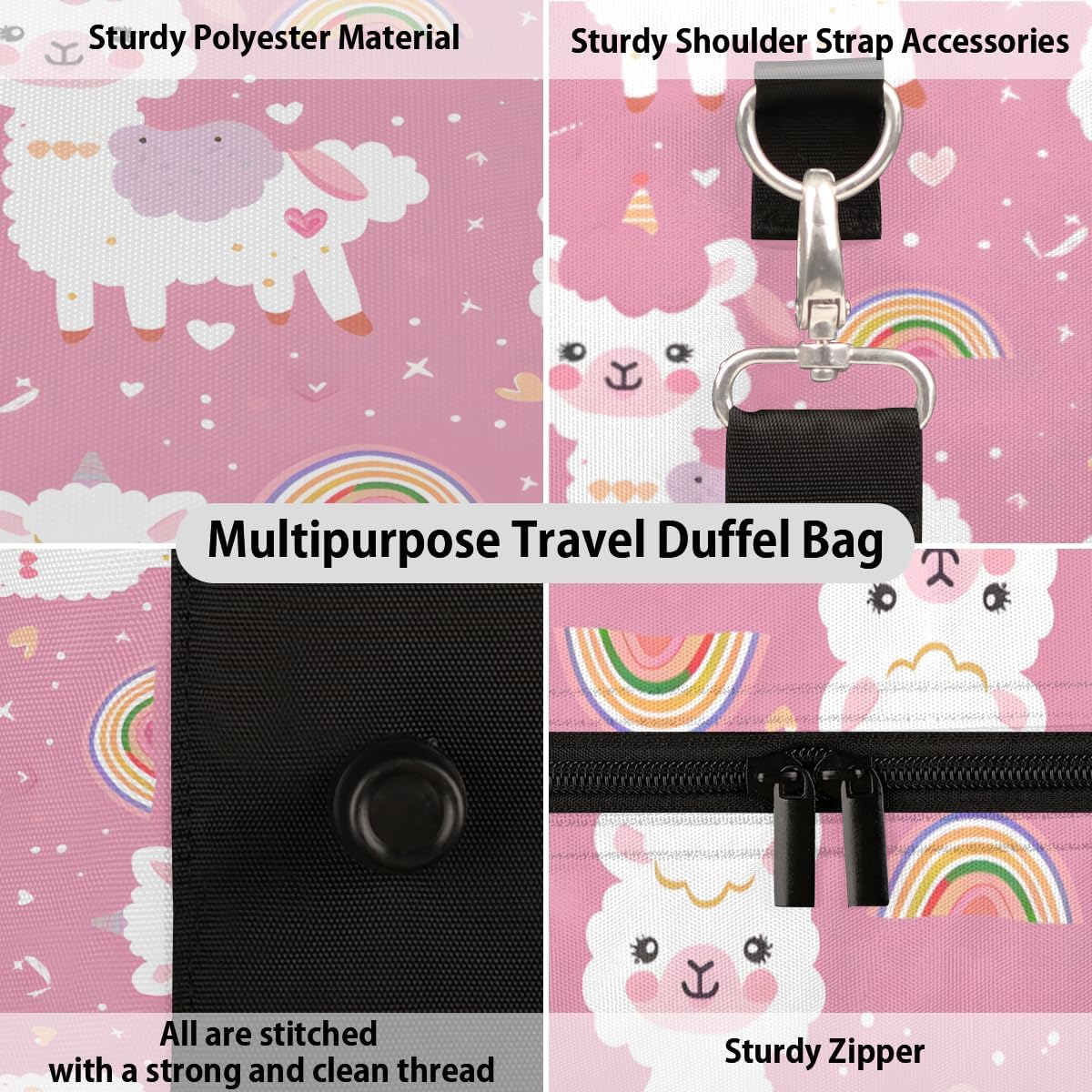 Cute Alpacas Love Travel Duffel Bag for Women Men Large Capacity Overnight Weekender Bags for Lightweight Waterproof Sport Gym Bag for Workout Yoga Swim