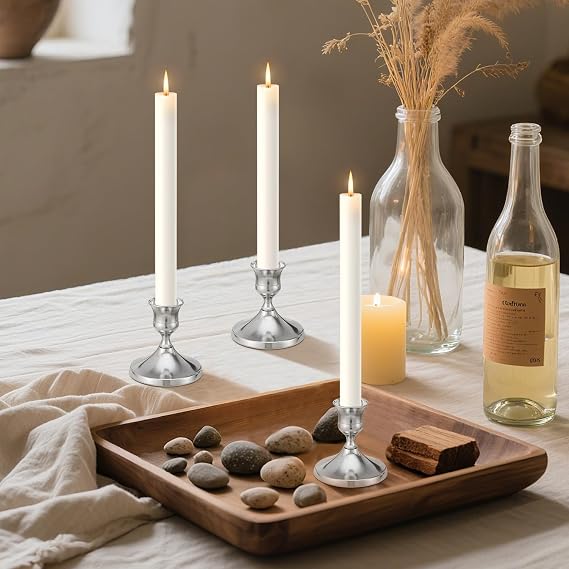 Candlestick Holders Taper Candle Holders, 12PCS Silver Candle Holder Set for Table Centerpiece, Vintage Candle Stand for Table Centerpieces, Home Decor,Weddings,Festival and Parties (12, Silver)