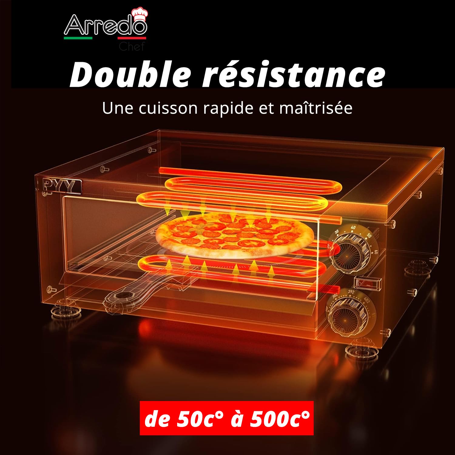 Four à Pizza Électrique Professionnel - 1 Pizza Ø40 cm - 500°C - Pierre Réfractaire - Thermostat Réglable - Cuisson Rapide & Uniforme - Idéal Pizzeria, Restaurant, Snack. Fabriqué en ITALIE.
