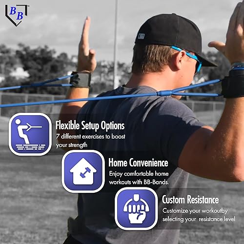 Miniatura 7 de BB Bands - Bandas de entrenamiento de resistencia de béisbol y sóftbol, fuerza de brazo, equipo de acondicionamiento de lanzamiento, 3 fortalezas