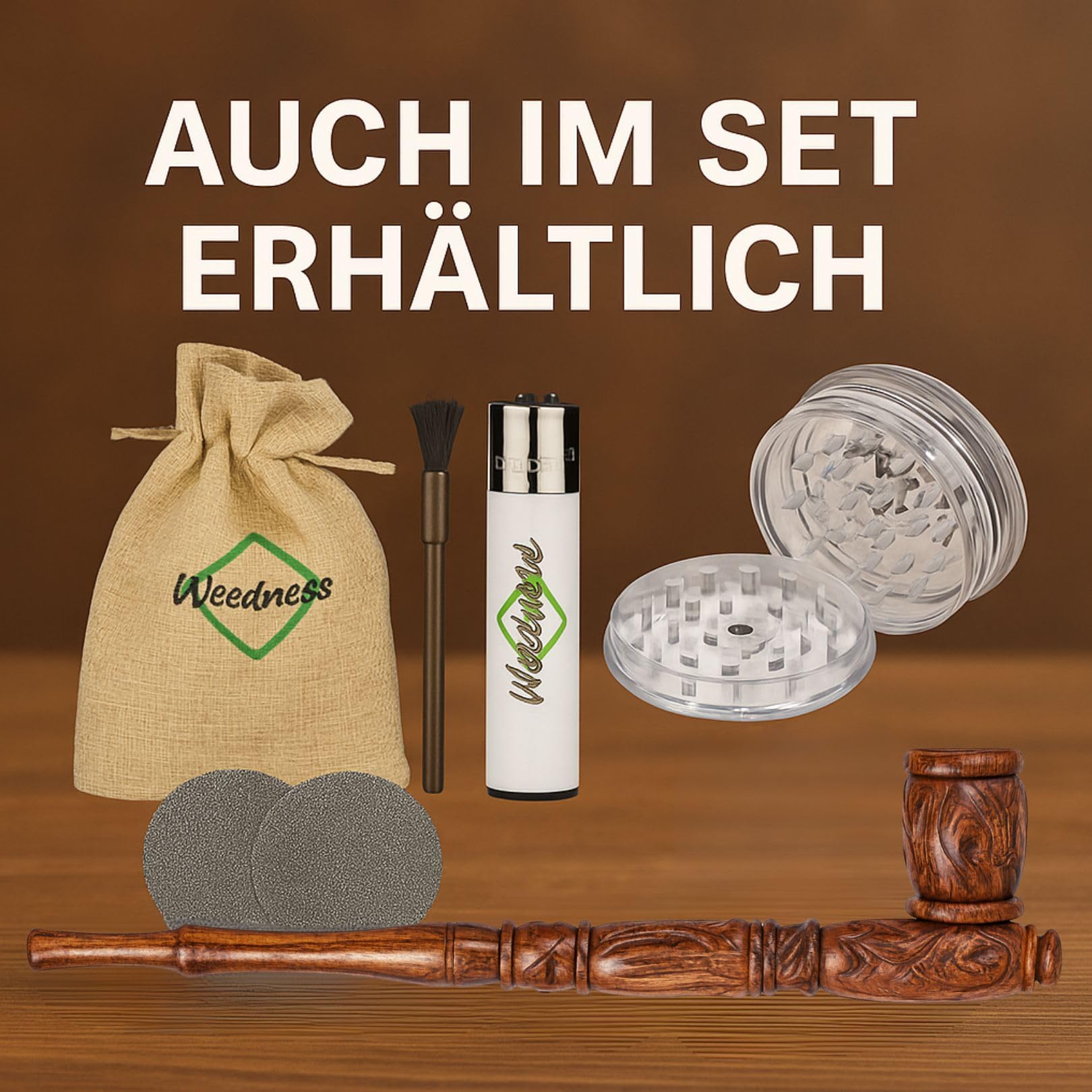 Weedness Gandalf-Pfeife in Braun 30 cm aus Ebenholz Handgeschnitzt – Holzpfeife Pfeifen-Set Einsteiger Tabakpfeife Holzpfeifchen Smoking Pipe Holz Lange Purpfeife Friedenspfeife