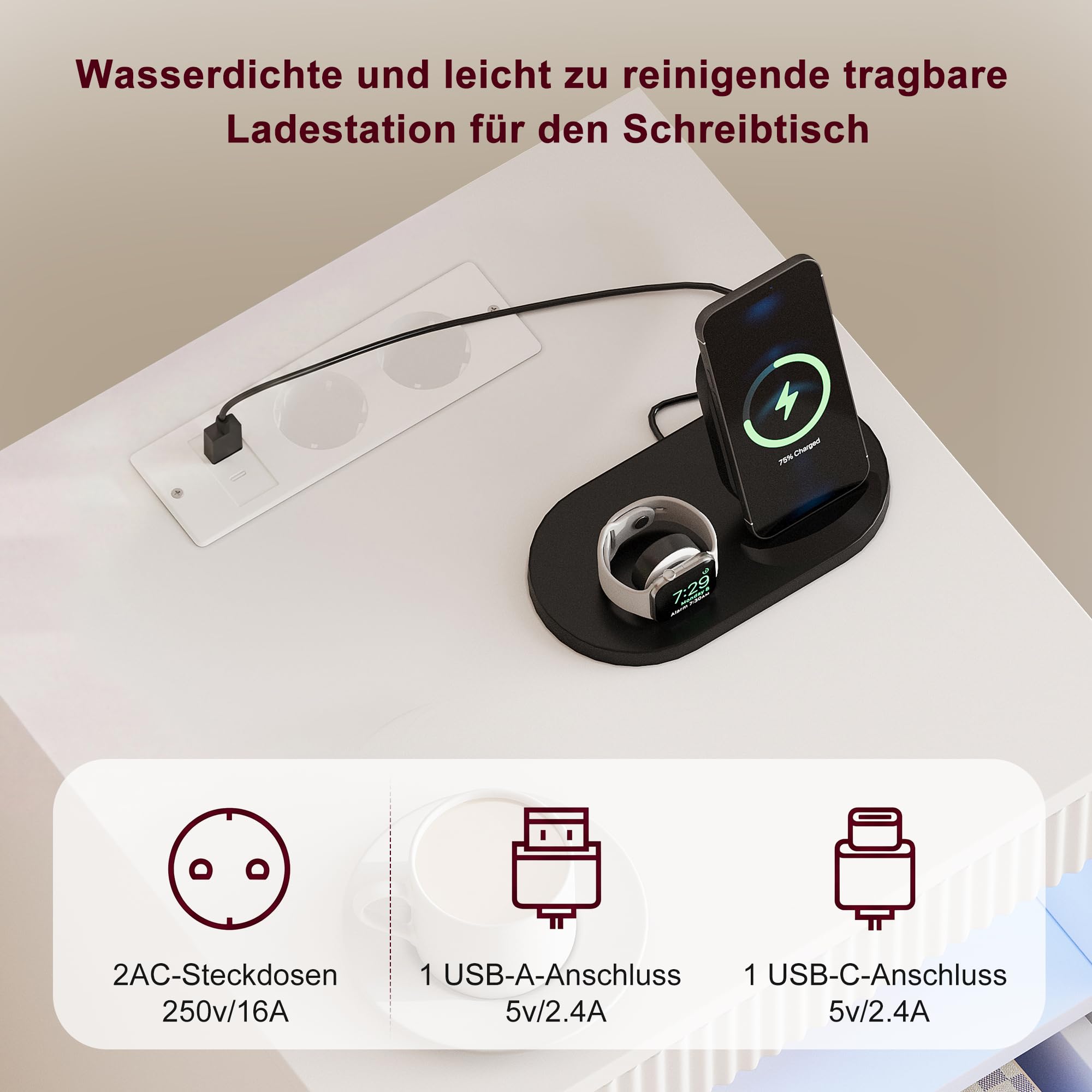 Zestaw 2 stolików nocnych, szafka nocna LED z 2 szufladami, taca, tajna przegródka, otwarta półka, USB i gniazdko, metalowe uchwyty, nowoczesny stolik pomocniczy, stolik kawowy do sypialni