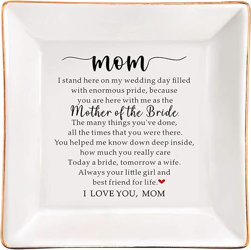 SUNBMO Madre de la novia - Soporte de cerámica para anillos, regalo de boda para madre, regalo de agradecimiento para mamá
