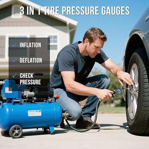 Miniatura 4 de Medidor digital de presión de neumáticos con inflador, accesorios de compresor de aire de 3-250 PSI con acoplador de conexión rápida, accesorios