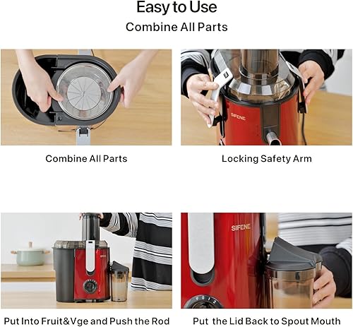 Miniatura 8 de SiFENE Máquina exprimidora, exprimidor de 800 W con boca grande de 3.2 pulgadas para frutas y verduras enteras, extractor de jugo con 3 ajustes de