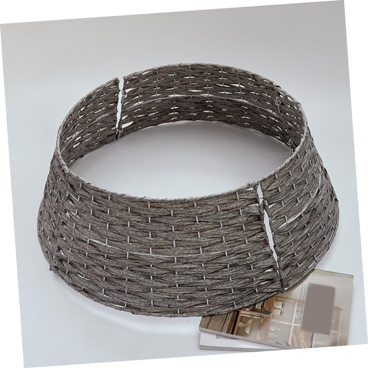 Abaodam Copri Base Intrecciato in Rattan Piccolo Grigio Gonna e Collare per Albero di Natale, Decorazione Natalizia Rustica per Supporto Albero, per Allestimenti Festivi e Ambienti