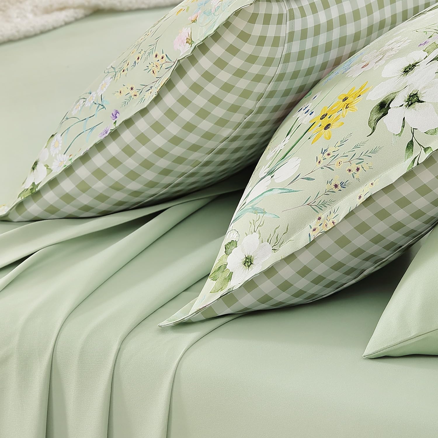 Andency Floral Gingham Comforter Set - Sage -8